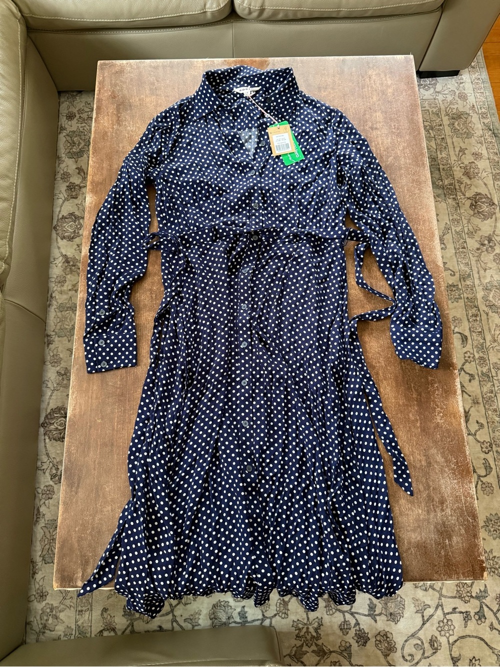 Boden Navy and White Polka Dot Shirt Dress